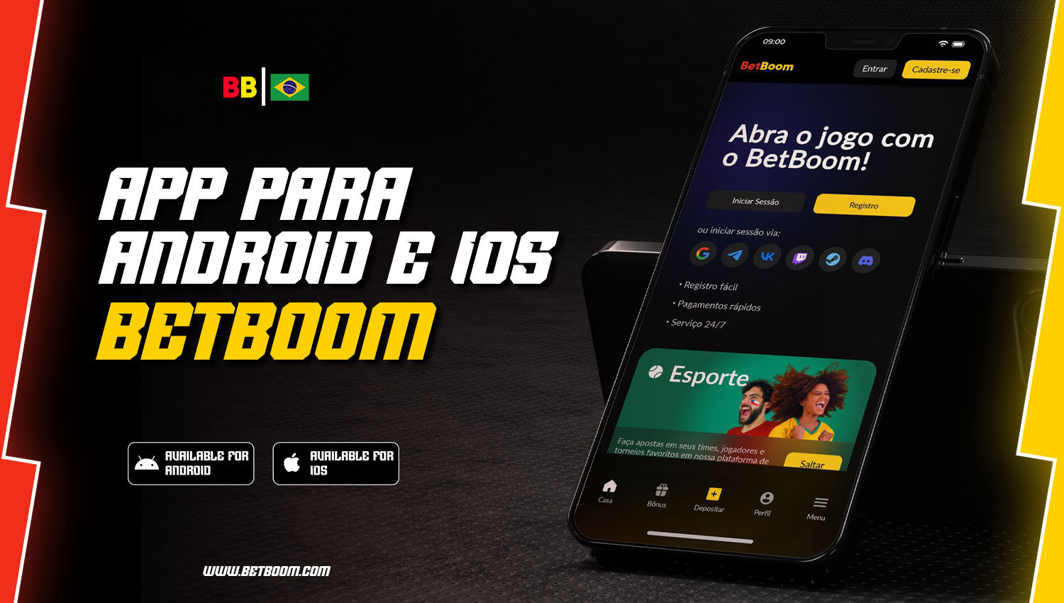 O aplicativo móvel do bookmaker BetBoom está disponível para Android e iOS para jogadores do Brasil