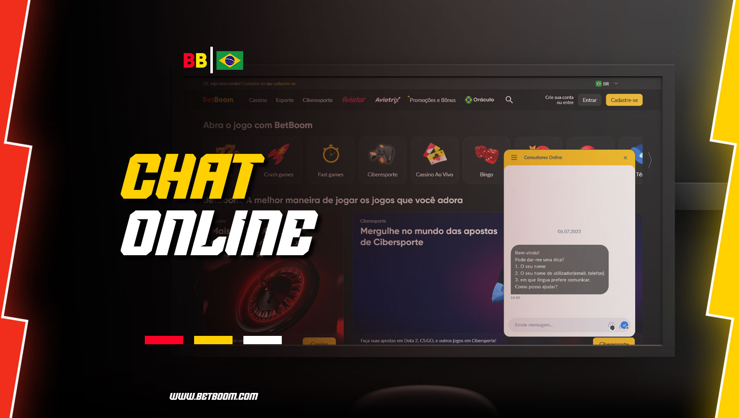 Os jogadores podem entrar em contato com o suporte ao cliente da Betboom Brazil através do chat online