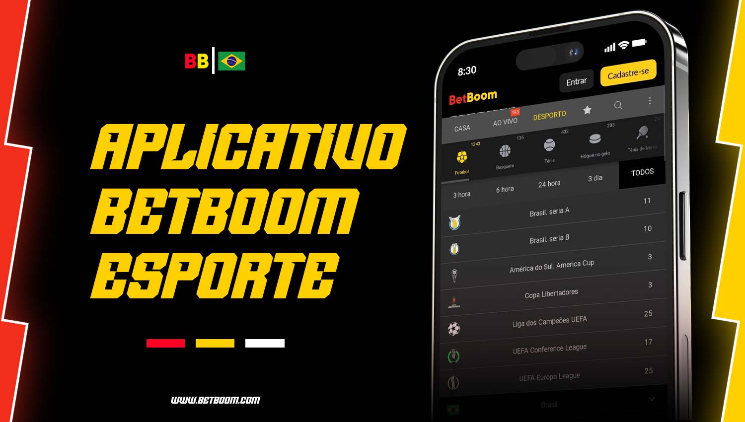 As apostas esportivas estão disponíveis no aplicativo móvel BetBoom.